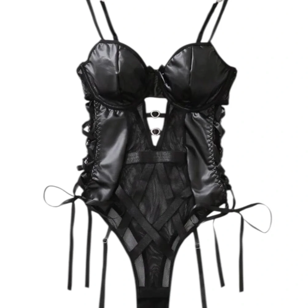 New Fashion Black Strappy Lingerie Bodysuit NWT Size M